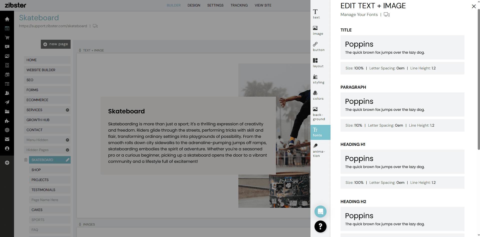How To Change Fonts on Text + Image Blocks - Zibster Knowledge Base